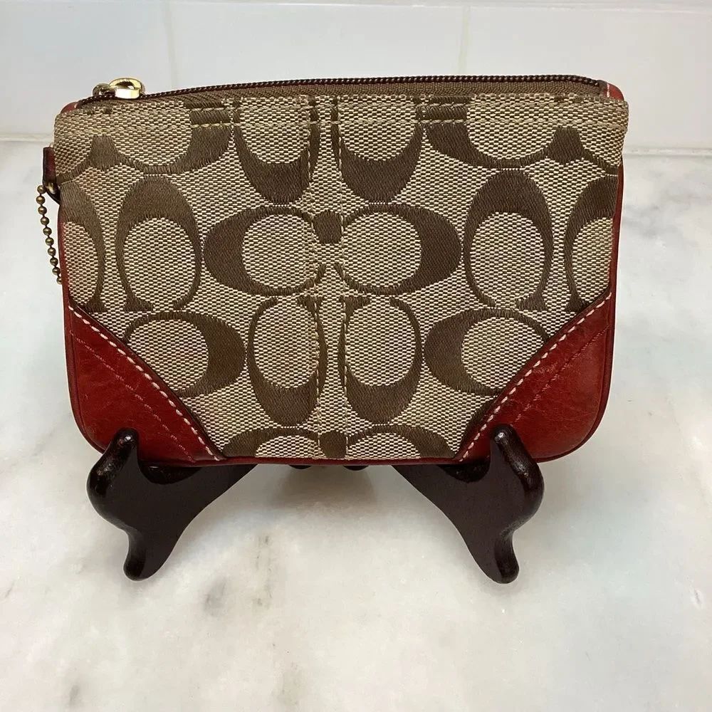 Coach Wristlet Bag Purse Jacquard Signature Logo Pouch Wristlet
